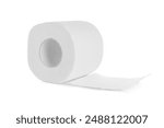 Roll of toilet paper on white background