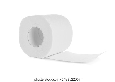 Roll of toilet paper on white background