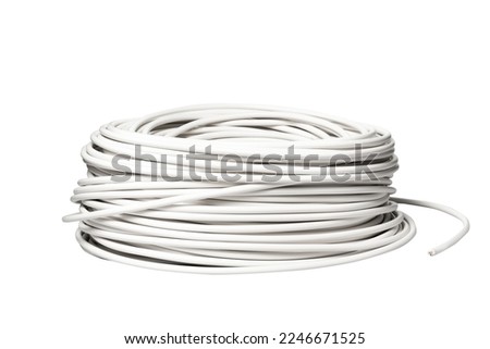 Roll of white electric cable wire isolated