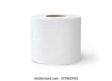 Roll of white toilet paper or restroom paper towel isolated on white background with clipping path. Toilet paper also called toilet tissue napkin used to clean dirty thing. Toilet paper concept.