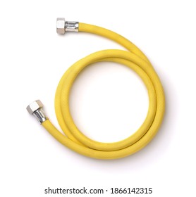 Roll Of Yellow Reinforced Propane Gas Hose Isolated On White