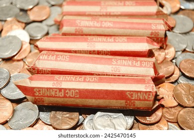 Rolled American Penny Coinage on Assorted Coinage