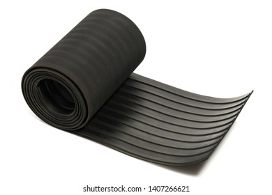 Rolled Black Rubber Mat Isolated On White Background