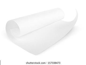 Rolled Blank Sheet Of Paper Isolated On White With Clipping Path