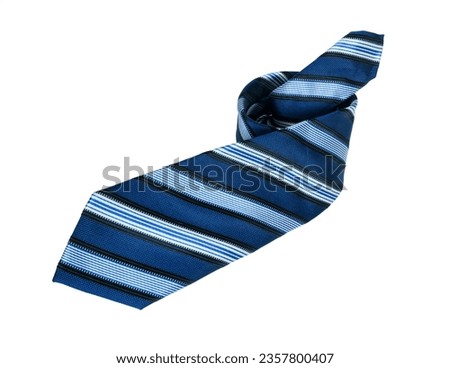 Rolled up blue striped necktie isolated on white background.