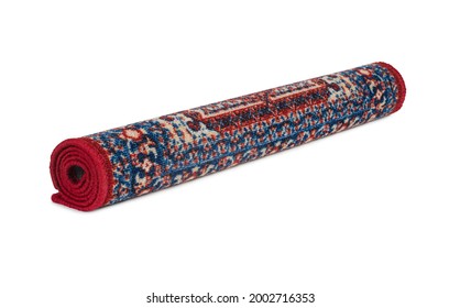 Rolled carpet with pattern isolated on white background