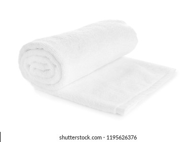 Rolled Clean Soft Towel On White Background