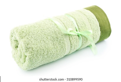 Rolled Up Colorful Towel Isolated On White