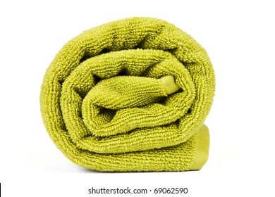 Rolled Up Green Towel Isolated On White