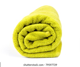 Rolled Up Green Towel Isolated On White