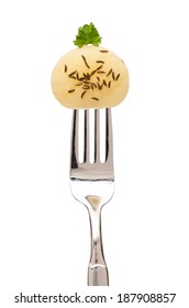 Rolled Hart Cheese With Caraway Cheese On A Fork