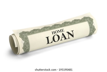 Rolled Up Home Loan Contract Isolated on White Background. - Shutterstock ID 195190481