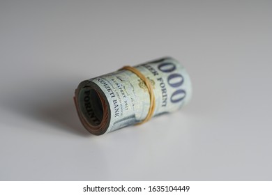 Rolled Up Hungarian Forint 20,000 Forint Banknote Ferenc Deák. Europe Hungary.