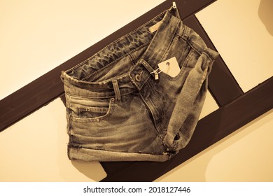 Rolled up Jeans knickers for girls on display.