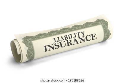 Rolled Up Liability Insurance Papers Isolated On White Background.