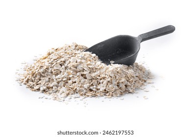 Rolled oats, healthy breakfast cereal oat flakes isolated on white background - Powered by Shutterstock