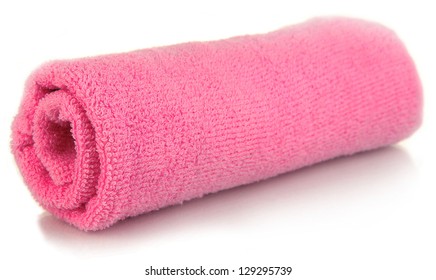 Rolled Up Pink Towel Isolated On White