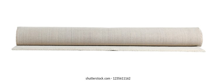Rolled soft carpet on white background. Interior element - Shutterstock ID 1235611162