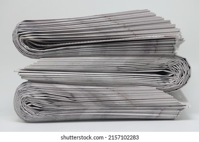 Rolled Up Stack Of Fresh Newspapers, News, Printed Background