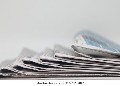 Rolled Up Stack Of Fresh Newspapers, News, Printed Background