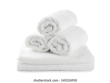 Rolled Up White Beach Towel Isolated On  White Background