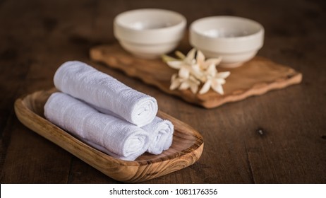 Rolled Up White Spa Towels, Selective Focus, Vintage