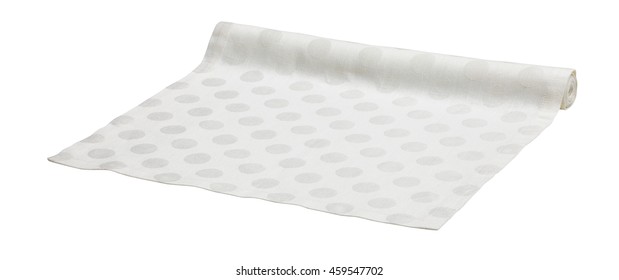 Rolled White Table Runner Isolated On White Background. Include Clipping Path.