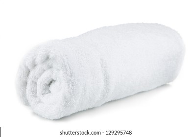 Rolled Up White Towel Isolated On White