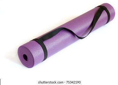 Rolled Up Yoga Mat Isolated On White