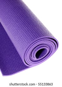 A Rolled Up Yoga Or Pilates Exercise Mat Isolated On White.