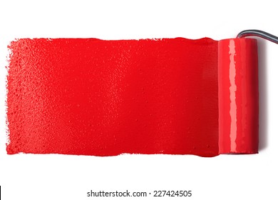 Roller Brush With Red Paint