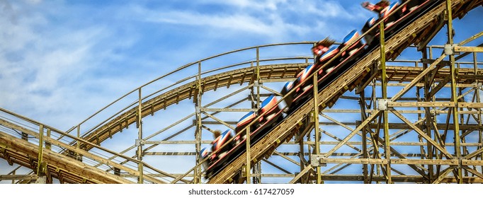 A roller coast coming down fast.