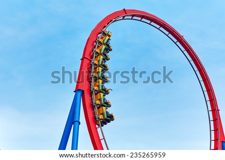 Roller Coaster in funny amusement  park.