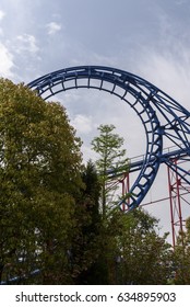 a Roller Coaster in a Theme Park