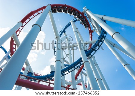 a roller coaster's loop with blue sky