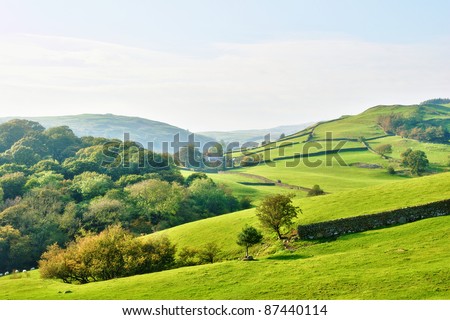 Rolling countryside around a farm