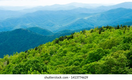 Rolling Green Hills And Mountains With Long View, Appalachian Mountain Range 