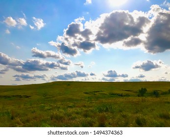 Rolling Hills And Green Grass, Tallgrass Prairie National Park, Kansas