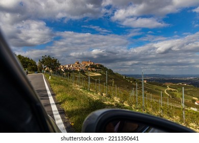 The rolling hills worked in rich vineyards in the territories of the Langhe in Piedmont - Shutterstock ID 2211350641