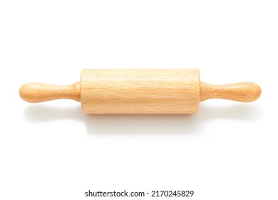 Rolling pin isolated on white background. Rolling pin for bakery. Kitchenwear. Cooking. Classic wood rolling pin. Wooden material. Product design. Scandinavian style. Packshot photography. Simplicity.