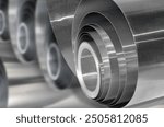 rolls of aluminum metal material with blur background. selective focus