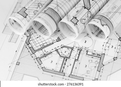 rolls of architecture blueprints & house plans - Powered by Shutterstock