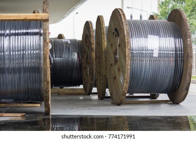 Rolls Of High-voltage Power Cable On Floor