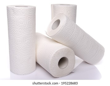 Rolls Of Paper Towels, Isolated On White