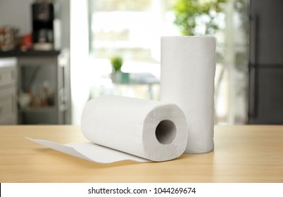 Rolls of paper towels on table indoors