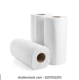 Rolls of paper towels on white background