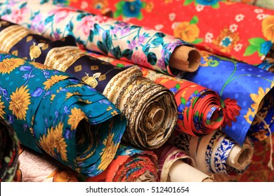 Rolls Of Silk Bedsheet In A Chinese Shop, Beijing