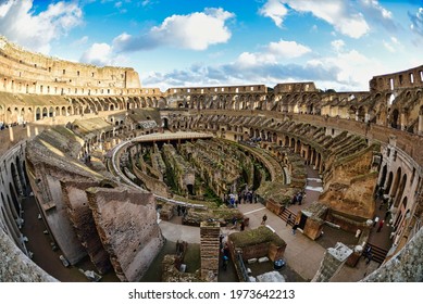 Roma, Italy - 05.10.2017: The Colosseum  - Colosseo - where the gladiators fought, one of the most famous monuments and buildings and sights of ancient Rome.