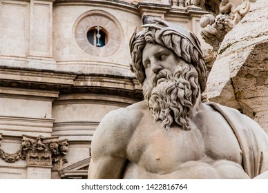 Roma, Italy - May 1 2013: Bernini`s Sculpture Masterpiece At  Navona Piazza In Roma