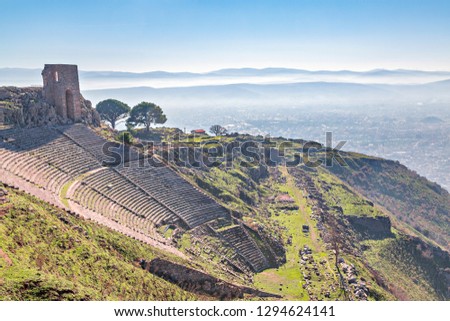 Roman amphitheater in the ruins of the ancient city of Pergamum known also as Pergamon, Izmir, Turkey.